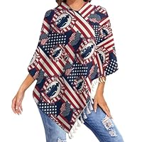 ACCXECTGGV Women Shawl Wraps Cape Fireman Flag American Firefighter Shoulder Top 2025 Elegant Knitted Sweater Scarf Poncho for Fall Winter
