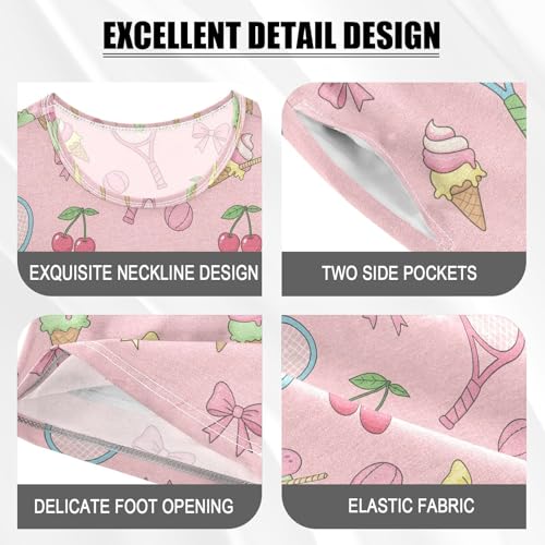 Pajama Short Sets Tennis Ice Cream Pattern Soft Cotton Summer Sleepwear 2 Piece PJS Size 5-14T3