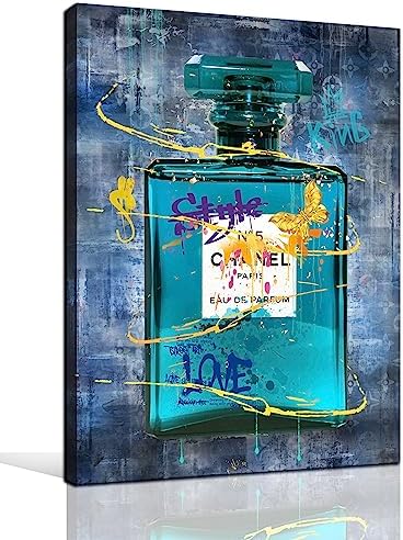 CIRABKY Fashion Wall-Art Canvas - Teal Wall Decor For Bathroom - Perfume Wall Art Bedroom Wall Decor For Women Size 15 x 11.5 Inches