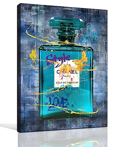 Cirabky Fashion Wall-Art Canvas - Teal Wall Decor For Bathroom - Perfume Wall Art Bedroom Wall Decor For Women Size 15 X 11.5 Inches #TOP2