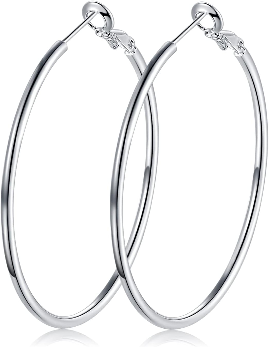 Silver Hoop Earrings for Women, Sterling Silver Big Hoop Hypoallergenic Pierced Earrings Jewelry Gift for Girls Men,40/50/60/70mm