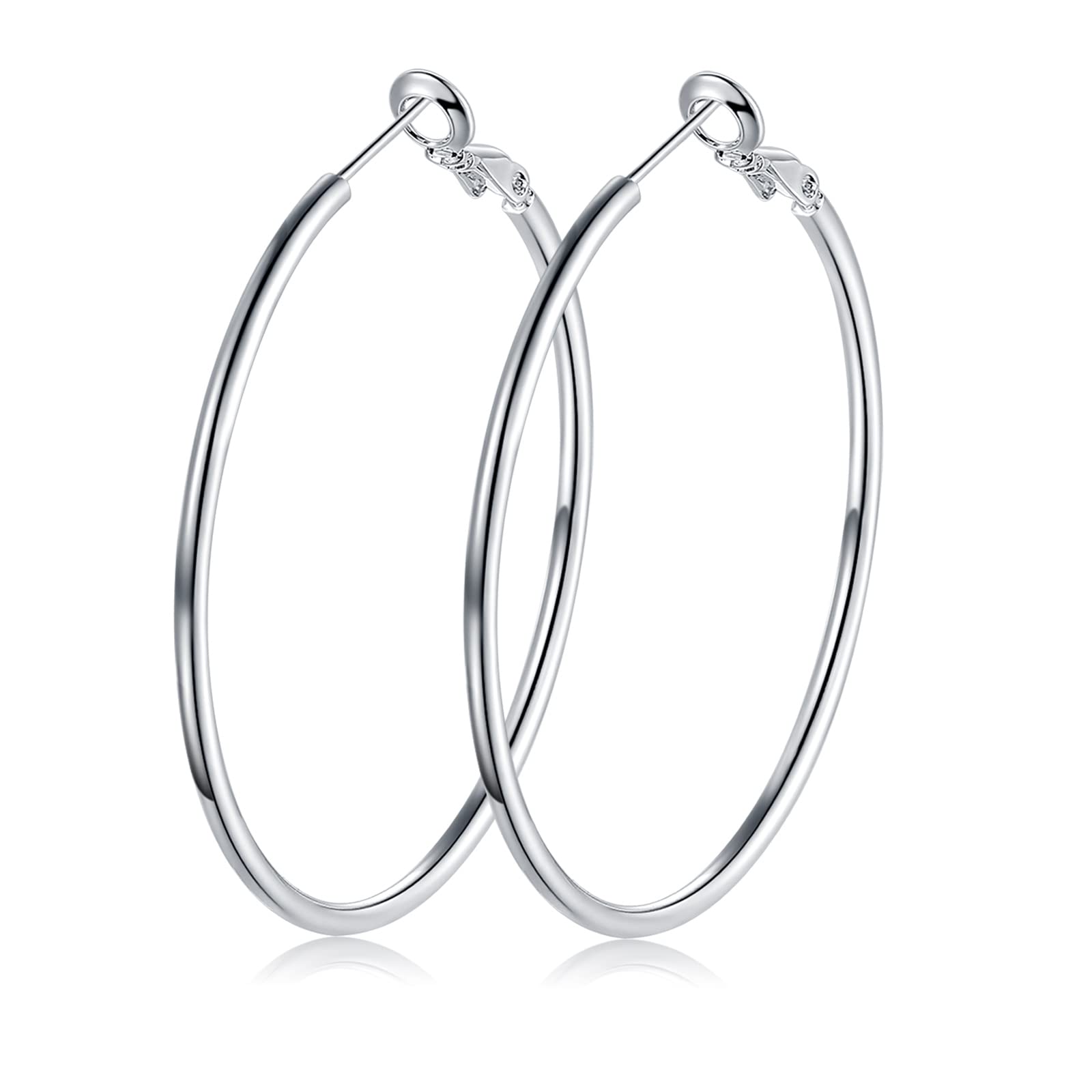 JOPLYSilver Hoop Earrings for Women, Sterling Silver Big Hoop Hypoallergenic Pierced Earrings Jewelry Gift for Girls Men,40/50/60/70mm