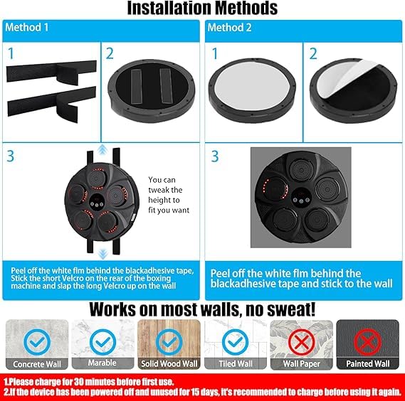 Image of Music Boxing Machine Home Wall Mounted Electronic Boxing Machine Black, Portable Smart Bluetooth LED Lights Musical Boxing Machine, Home Kids Adult Boxing Training, Stress Release
