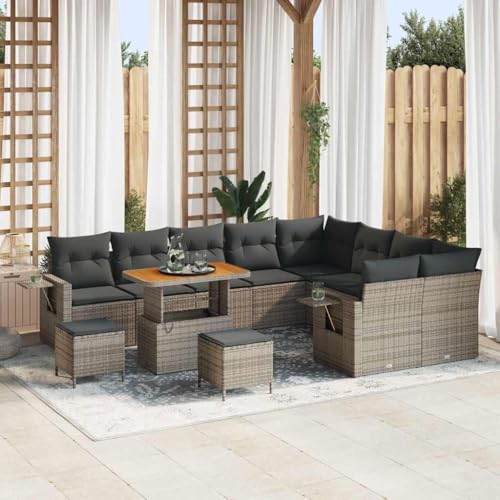 Mokuyary Juego de sofá de jardín, 12 unidades, de ratán de polietileno, muebles de balcón, exteriores, impermeable, para jardín, terraza, balcón, color gris oscuro, 90 cm, longitud de tafetán M336K788