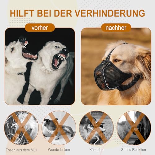 Arblina Hund Maulkorb, Weiches Netz Atmungsaktiv Maulkorb für Kleine, Mittlere, Große Hunde, Anti-Rutsch Verstellbar Maulkörbe mit DREI Riemen & Licht-Reflektierende Einfädeln, Schwarz, XS