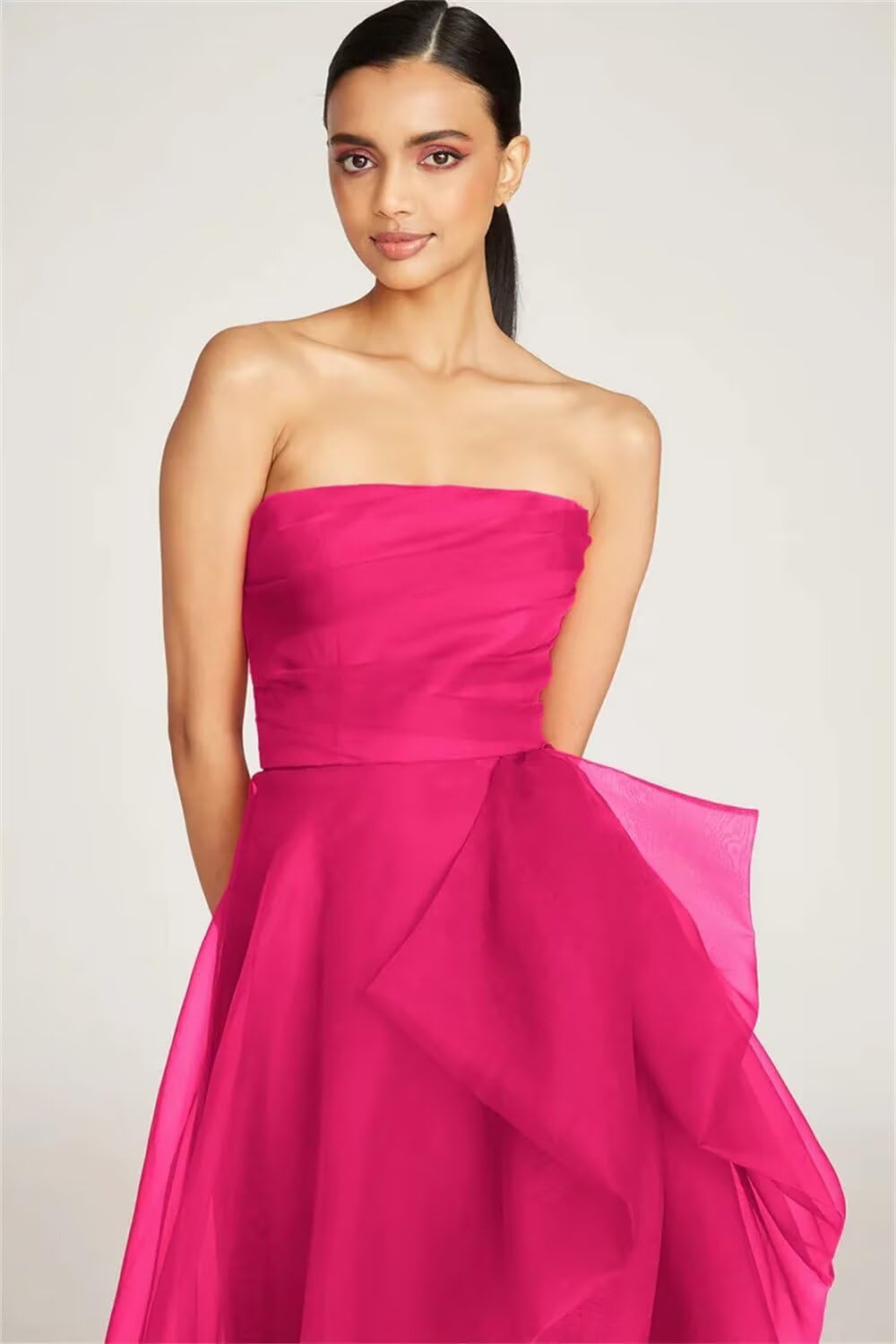 Asulla Women Organza Ruffled Prom Dress with Slit 2025 Strapless Corset Long Formal Wedding Party Gowns