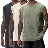 Yimoon Mens Tank Tops Workout Sleeveless Shirts Cotton Acid Wash Tees Loose Gym Muscle Shirts(BlackBeigeArmy-XL)