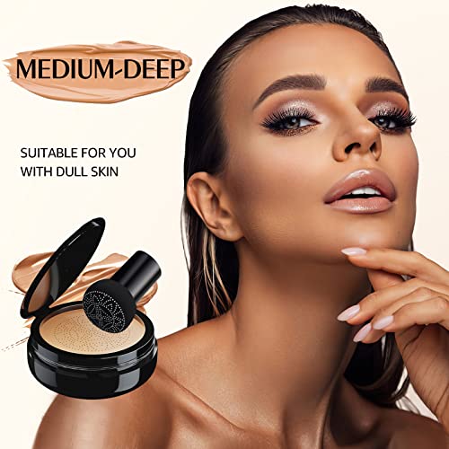Mushroom Head Air Cushion Cc Cream - Bb Cream Foundation Makeup Concealer Moisturizing Oil Control Waterproof, Long-Lasting Makeup Even Skin Tone, Makeup Base Primer For All Skin Types (Medium Deep) #TOP1