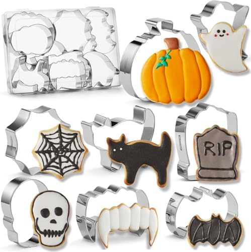 12Pcs Halloween Cookie Cutters Set - Stainless Steel Pumpkin Ghost Bat Skull Shapes, Biscuit Cutter Mold Kit - View #9