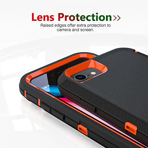 Image of Case for iPhone SE 3rd /2nd Gen, 8, 7 (4.7 inch) - Heavy-Duty Tough Rugged Shockproof Drop Protective Cover, Black+Orange