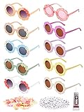 Dunzy 10 Pairs Kids Round Flower Sunglasses DIY Glasses Outdoor Eyewear for Kid with 50 Daisy 100 Random Letter Beads(Lovely Color)