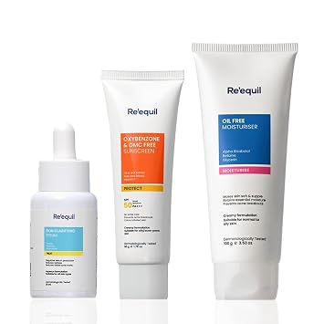Reequil Acne & Oil Control bundle Oil Free Moisturiser 100g, Oxybenzone & OMC Free Sunscreen 50g, Serum 25ml