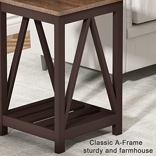 Choochoo Farmhouse End Table, Rustic Vintage End Side Table With Storage Shelf For Small Spaces, Nightstand Sofa Table For Living Room, Bedroom Espresso 2 Pack #TOP5