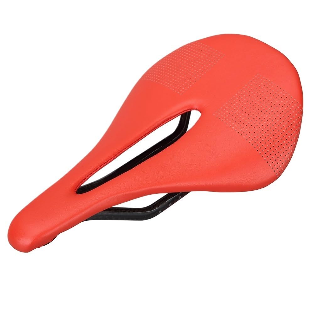 Bike Seat Bicycle Saddle Leather Black Carbon , SEAT Bike Saddles(Red)