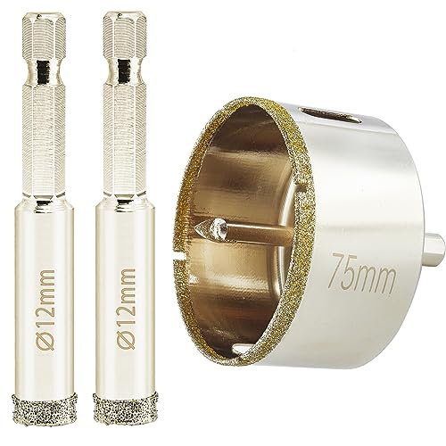 Image of 3 Inch Diamond Hole Saw + 1 /2 Inch Diamond Hole Saw for Glass, Porcelain Tile, Stone, Ceramics Pot, Marble and Granite, Wet Drill