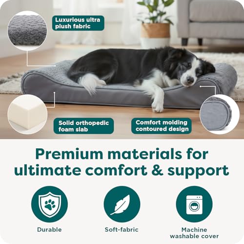 Image of FurHaven Orthopedic Dog Bed for Large Dogs, Luxe Lounger Contour Mattress with Solid Orthopedic Foam Slab for Joint Support, Removable Washable Cover, Large, Plush Suede, Gray