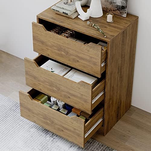 HOCSOK Chest of Drawers, Wooden Dresser with Metal Runners, 3 Drawer Cabinet for Bedroom, Hallway, Beside Cupboard, Rustic Brown, 60x40x82cm