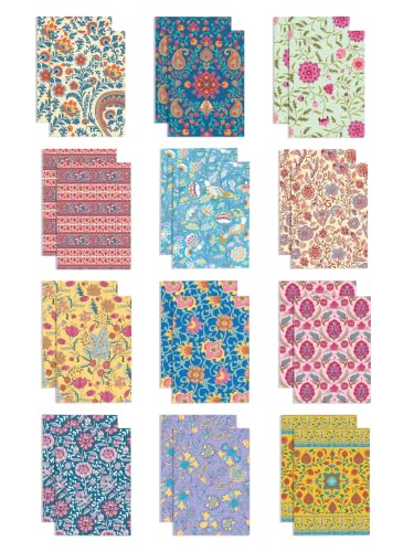 Image of DOODLE Ethnic Floral Blank Notecards with Envelopes - Set of 24 Mini Greeting Cards with 24 Envelopes & 48 Stickers | Thank You Notes, Gift Enclosures & All Occasion Cards