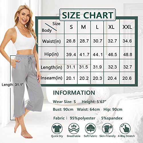 Bathrins Womens Wide Leg Capri Pants Drawstring Loose Sweatpants Comfy Lounge Pajama Capris With Pockets Army Green #TOP5