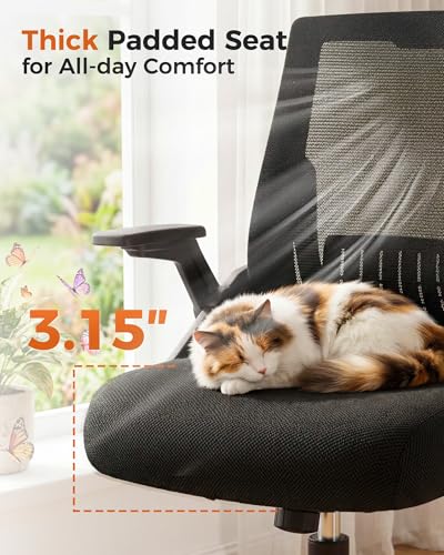 Image of GTPLAYER Ergonomic Office Chair with Flip-up Armrests Executive Computer Chair for Home Office, Breathable Mesh & Comfy Lumbar Support, Black