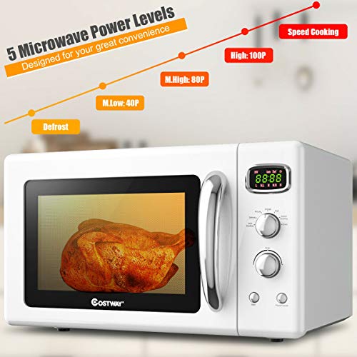 Costway Retro Countertop Microwave Oven, 0.9Cu.ft, 900W Microwave Oven, With 5 Micro Power, Defrost & Auto Cooking Function, Led Display, Glass Turntable Viewing Window, Child Lock, Etl #TOP2