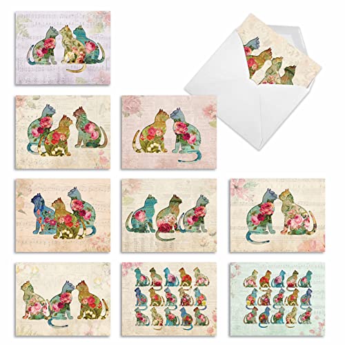 Image of The Best Card Company 10 Assorted Cat Thank You Note Cards Boxed Set 4 x 5.12 Inch with Envelopes (10 Designs, 1 Each) Catfigurations M6452TYG