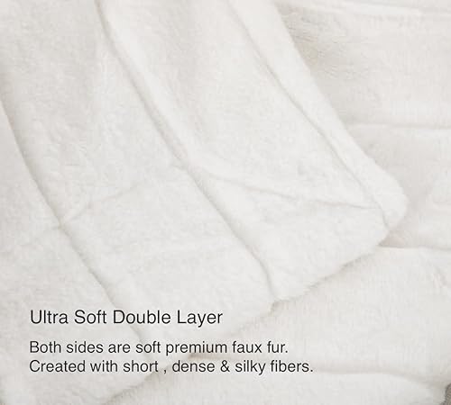 Miniatura 4 de Manta reversible ultrasuave de piel sintética, mullida para sofá de invierno, acogedora y cálida (50 x 60 pulgadas, blanco)