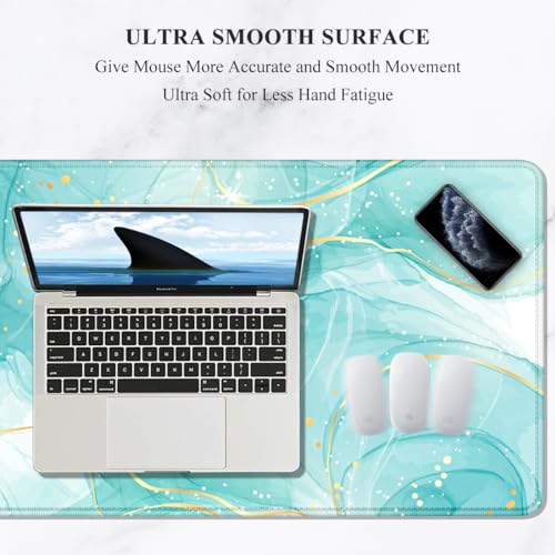 Image of Auhoahsil Desk Mouse Pad, Large Gaming Mousepad, XXL Desk Pad, Extended Long Superior Micro-Weave Cloth Non-Slip Rubber Big Computer Mouse Mat for Gamer, Office & Home, 35 inch x 15 inch, Teal Gold Marble