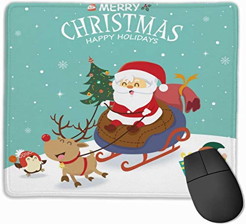 Papá Noel en trineo con Snowman Hustle Mouse Pad para computadora portátil Rectangular Antideslizante Gaming Mousepad Home Office Computer Pink