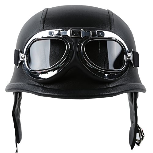 Buy TCTMT DOT Helmet+Goggles Motorcycle German Leather Half Face Helmet with Biker Pilot