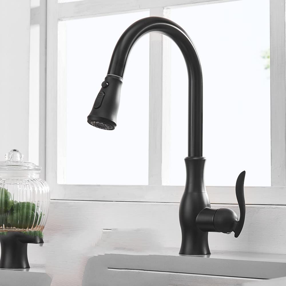 Robinet de cuisine noir en laiton brossé chic et mitigeur d'évier eau chaude froide durable