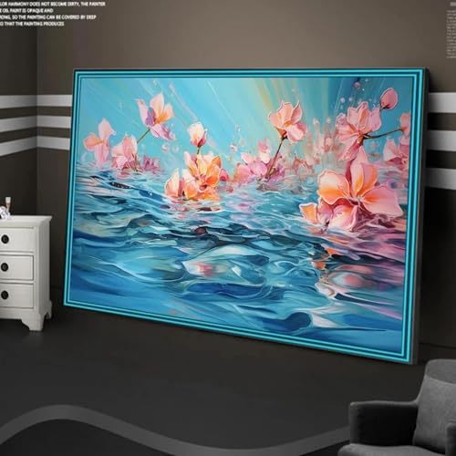 Décoration nénuphar bleu sans cadre pour simplifier la pose murale
