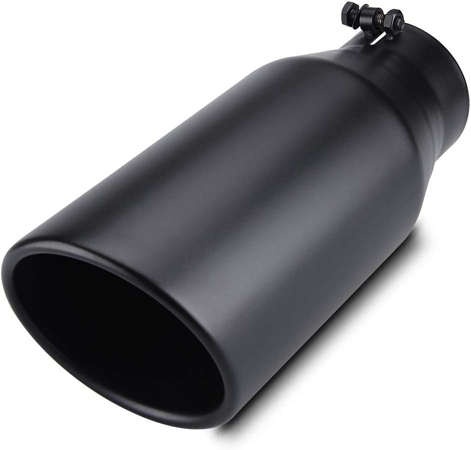 LCGP 4" Inlet 6" Outlet Bolt-On Diesel Exhaust Tip, 15" Long Black Powder Coated Rolled Angle Cut Truck Tip