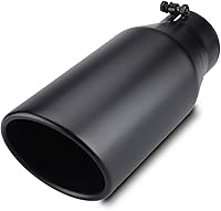 LCGP 4" Inlet 6" Outlet Bolt-On Diesel Exhaust Tip, 15" Long Black Powder Coated Rolled Angle Cut Truck Tip