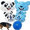 Jalousie 3 in 1 Dog Squeaky Toy Three Dog Toys in One for Aggressive Chewers Interactive Chew Toy for Medium Dogs Large Breeds and Small Breeds Squeaky Spiky TPR Ball Inside Panda N Rabbit
