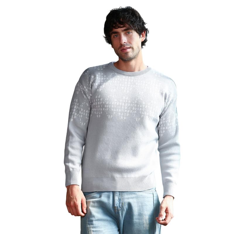 cahoot Men Sweater |Crew Neck, Long Ribbed-Cuff Sleeves | Pull On, Ribbed-Straight Hem | Geometric Plain | Knitted Fabric for Casual Cloud Grey-picture-42
