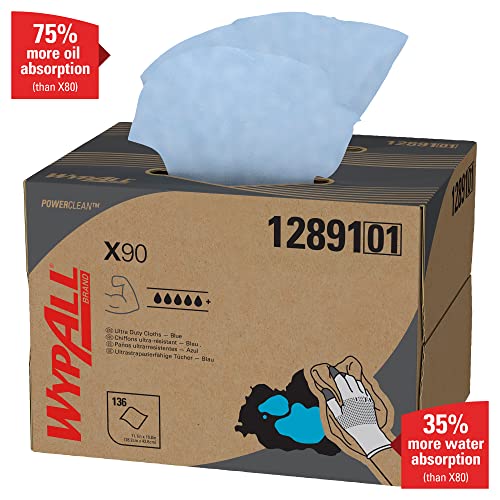 Wypall Power Clean X90 Ultra Duty Cloths (12891) Wipes Brag Box Blue Denim 1 Box / Case 136 Sheets / Box #TOP4
