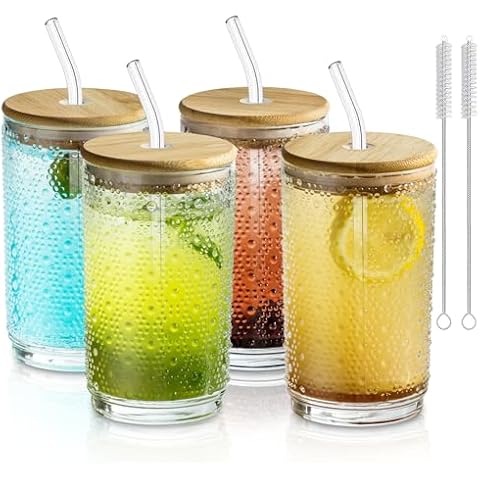 KEMORELA 4PCS Hobnail Glassware Set - 15oz Tumblers with Lids & Straws, Fancy Drinking Glasses, Hobnail Tumblers, Vintage Glassware for Cocktail, Beer, Whiskey Cover