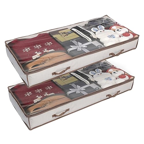 Clear Underbed Storage Bag, 2 Pack Under Bed Storage Container?Easy Gliding Zipper and Label Pocket for Easy Identification?Durable Vinyl Material to Shield Your Contents from Dust, Dirt and Moisture