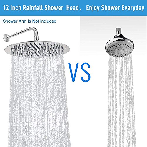 Nearmoon Rain Shower Head, Large Stainless Steel High Flow Bath Shower, Ultra Thin Design Rainfall Booster Showerhead Waterfall Body Covering, Ceiling Or Wall Mount (12 Inch, Chrome Finish) #TOP5