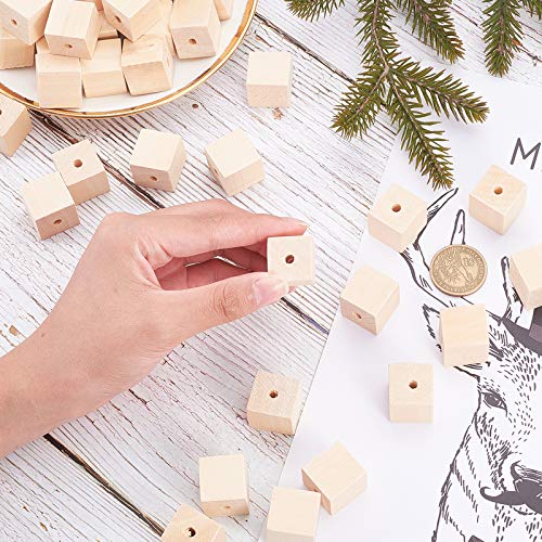 PandaHall 65pcs 20mm Perline cubo in Legno