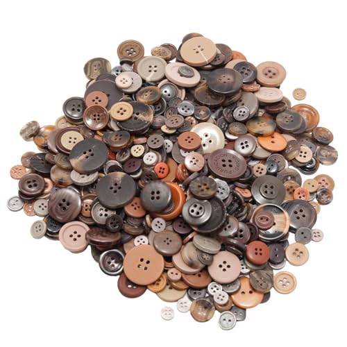 Lilaly 500-600 Pcs Brown Resion Buttons for Crafts, 4 Holes Assorted Sizes Resin Buttons, for Crafting, Arts, DIY, Decoration, Sewing (Brown)