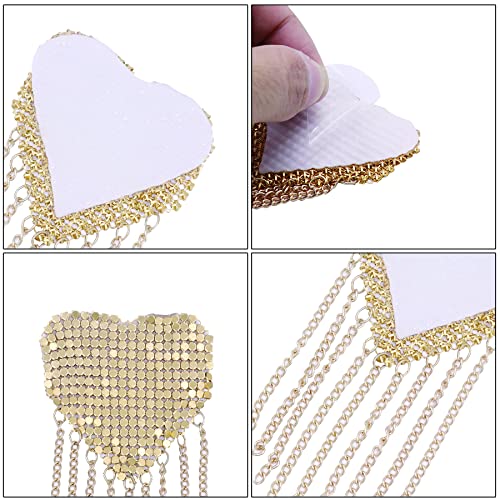 Image of ZGMYC Sparkly Rhinestones Metal Chain Nipple Cover with Tassel, Reusable Adhesive Pasties Sexy Bra Body Chain