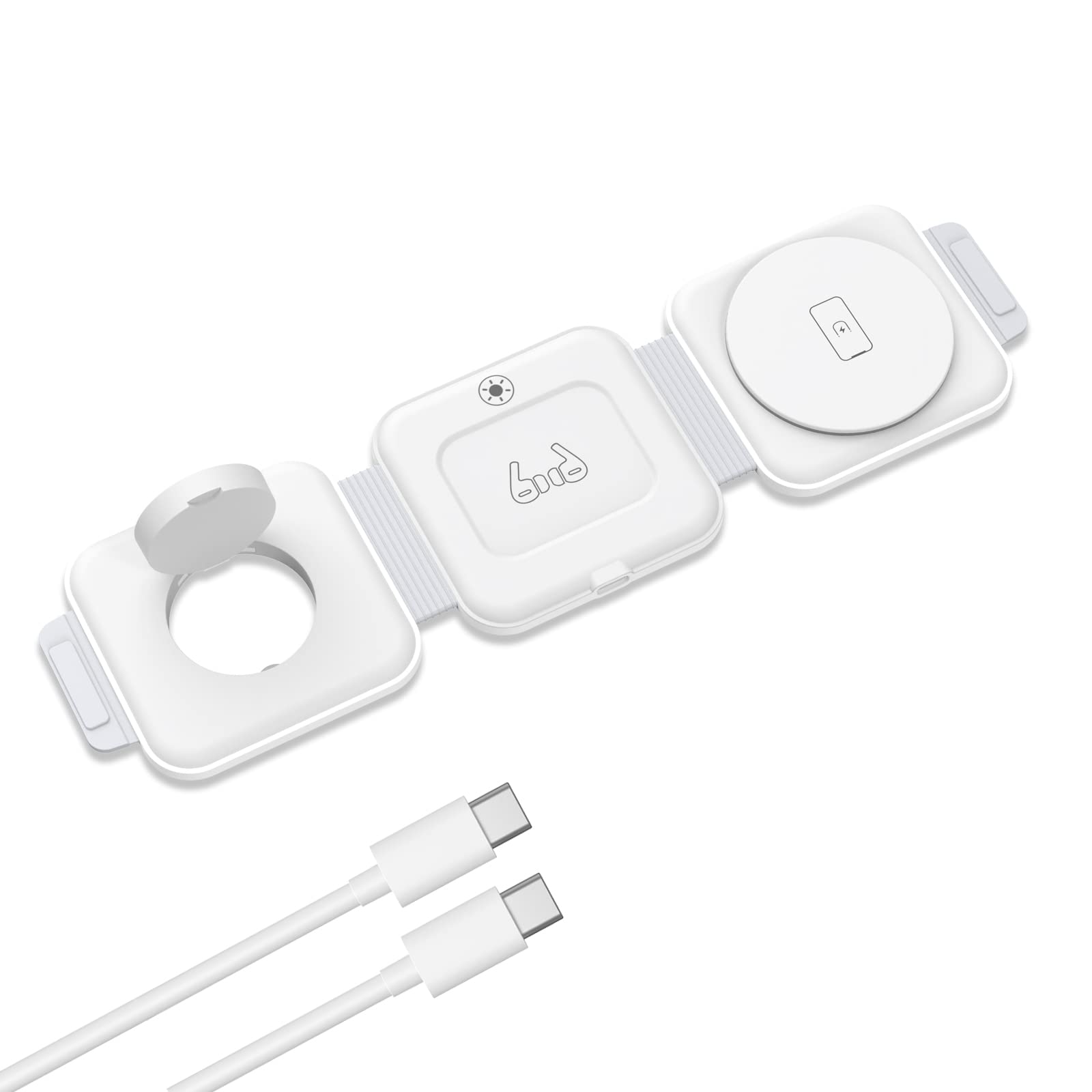 ORIA 3 in 1 Foldable Wireless Charger, Fast Wireless Charging Pad with Charging Indicator Light, Foldable Charging Station for iOS, i Watch, Air Pods, White