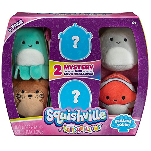 Image of Squishville by Squishmallow Mini Plush Sealife Squad, Six 2 inch Soft Mini-Squishmallow Sea Animals, Irresistebly Soft Colorful Plush, Mini Shark, Otter, and Seahorse Squishmallows