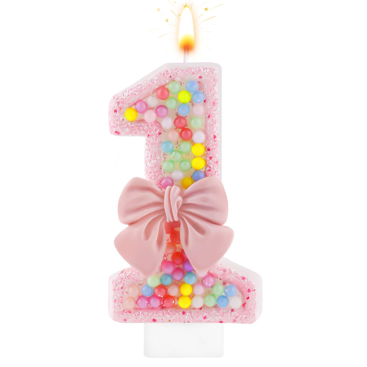 Bougie Chiffre 1 Rose à Paillettes - Pour 1er Anniversaire Fille | Decoration Gâteau Festive