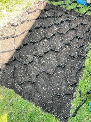 WDJBPSH Black Ground Grid for Garden/Driveway/Parking, Heavy - Duty Subgrade Reinforcemen/Slope Protection Geogrid, Honeycomb Expandable Support Mesh(5x7m)