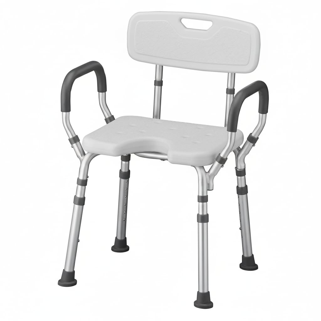 NOVA Bath Shower Seat w U-Shaped Hygienic Cutout Padded Removable Arms Back - for Seniors Handicap Medical Use