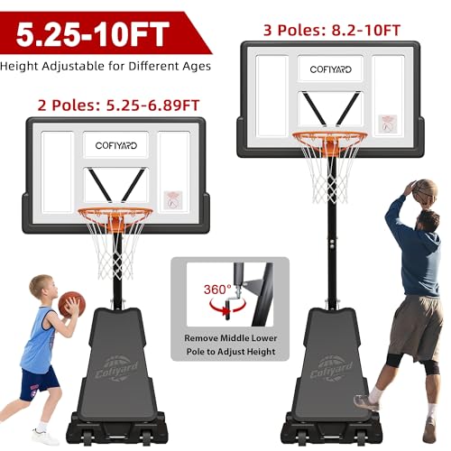 Image of Cofiyard Basketball Hoop Outdoor with 44 /48 /54 Inch Shatterproof Backboard,10FT Height Portable Basketball Hoop with Sandbag, Adjustable Basketball Goal with Wheels