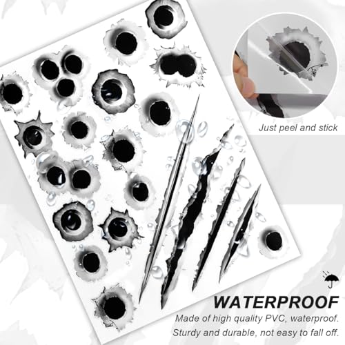Image of 3D Bullet Hole Car Stickers, Ultra-Realistic Fake Bullet Hole Auto Body Scratch Decal, Waterproof PVC Fake Hole Sticker Automotive Tattoo Decoration for Bumper Window Helmet (Style A)